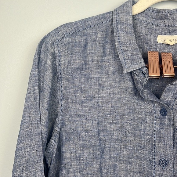 Garnet hill 100% linen small longline button down top - Picture 3 of 8